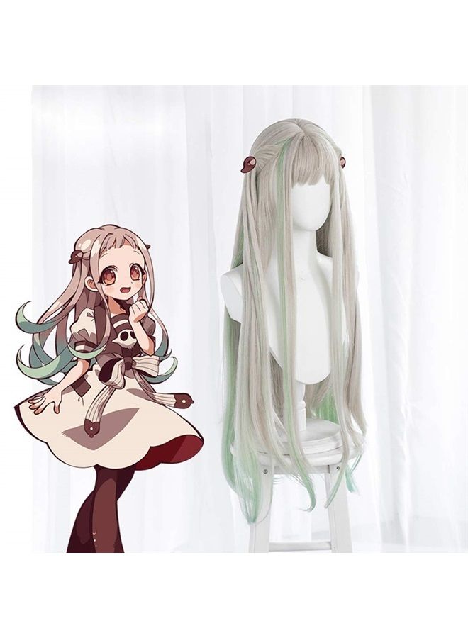 JCvCX Anime Toilet-Bound Hanako-kun Yashiro Nene Wig Gray Mixed Light Green Long Straight Party Hair Cosplay Props Halloween - Image 4