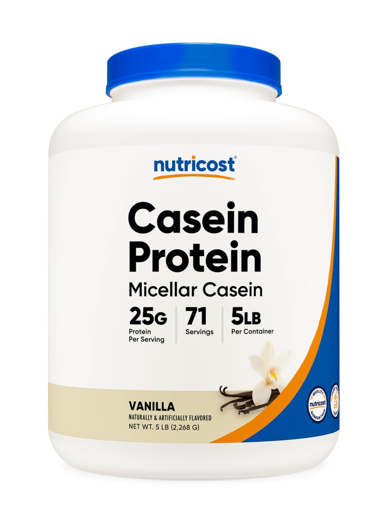 Nutricost - Casein Protein - Micellar Casein, Vanilla, 25 G Protein Per Serving, 71 Servings, 5 Lb Per Container - Vanilla Naturally And Artificially Flavored Net Wt.5 Lb - Image 1