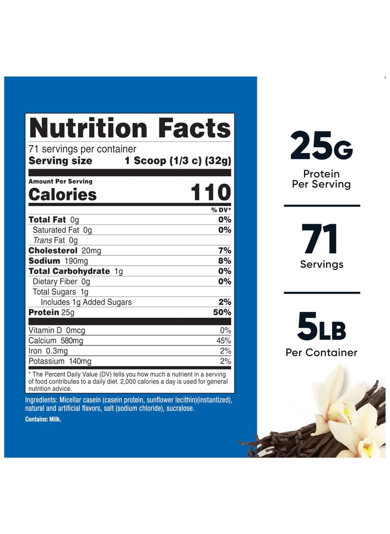 Nutricost - Casein Protein - Micellar Casein, Vanilla, 25 G Protein Per Serving, 71 Servings, 5 Lb Per Container - Vanilla Naturally And Artificially Flavored Net Wt.5 Lb - Image 1