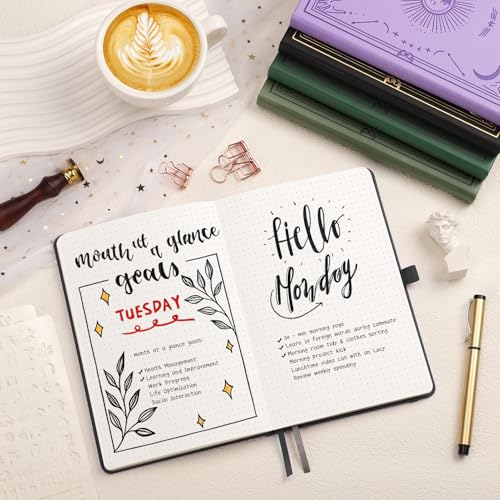 LOAPEM Dotted Journal for Women Men, 192 Pages A5 Notebook Journal, Hardcover Notebook with 100Gsm Thick Pages, Leather Note Book for Writing, Travel, Business, Office, Prayer 5.7 x 8.3,Black - Image 2