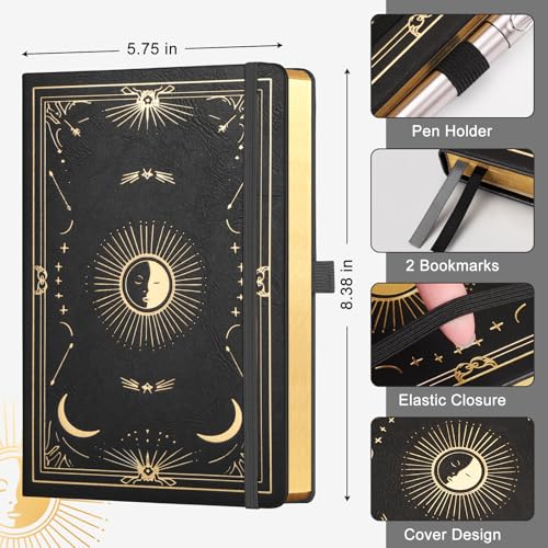 LOAPEM Dotted Journal for Women Men, 192 Pages A5 Notebook Journal, Hardcover Notebook with 100Gsm Thick Pages, Leather Note Book for Writing, Travel, Business, Office, Prayer 5.7 x 8.3,Black - Image 3