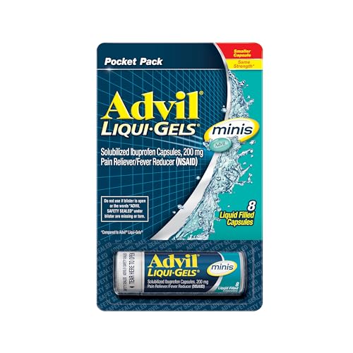 Advil LiquiGels minis Pain Reliever and Fever Reducer Pain Medicine for Adults with Ibuprofen 200mg for Pain Relief  8 Liquid Filled Capsules