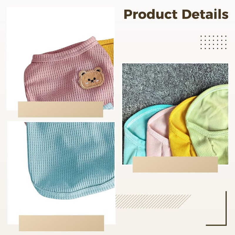 Pet Apparel for Small Dogs, Dog Outfit Set, 4 Pcs Waffle Texture Vest for Small Puppies and Cats, Yellow, Green, Blue, Size L - Image 3