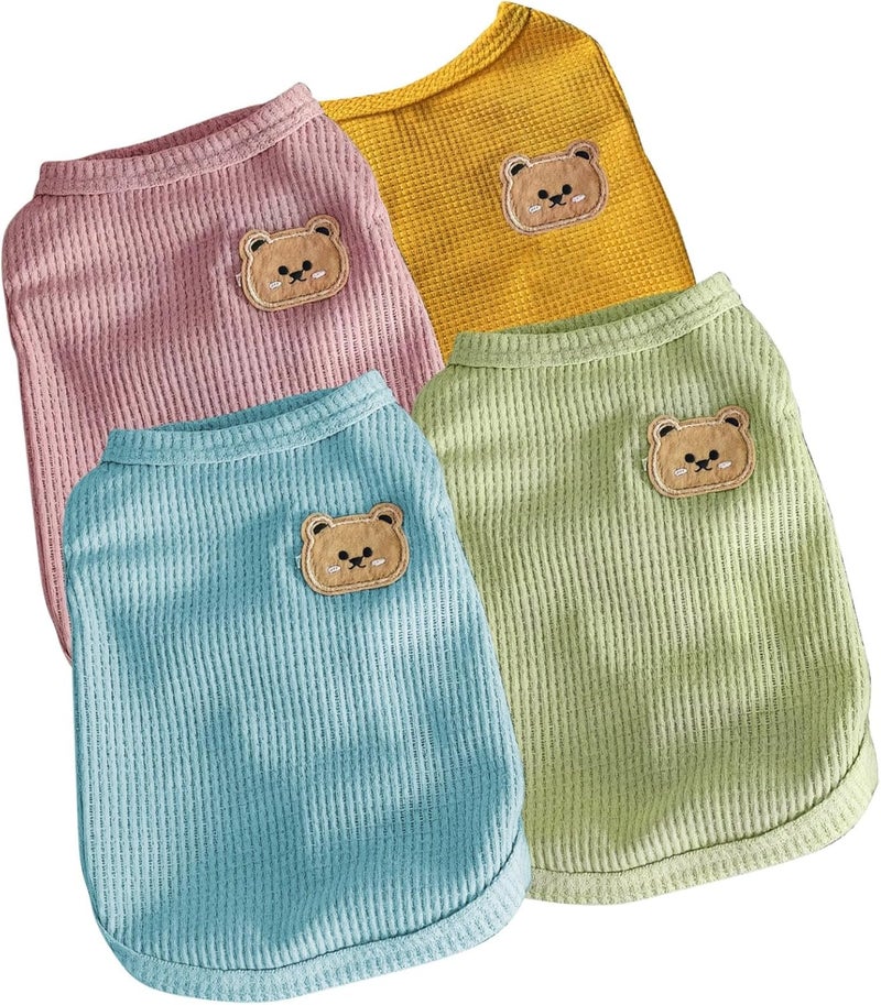 Pet Apparel for Small Dogs, Dog Outfit Set, 4 Pcs Waffle Texture Vest for Small Puppies and Cats, Yellow, Green, Blue, Size L - Image 1