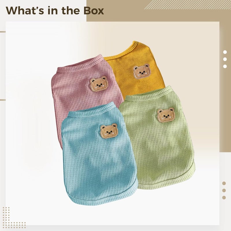 Pet Apparel for Small Dogs, Dog Outfit Set, 4 Pcs Waffle Texture Vest for Small Puppies and Cats, Yellow, Green, Blue, Size L - Image 5