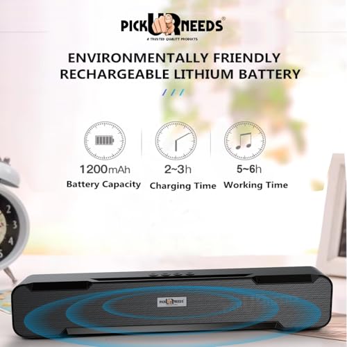 Pick Ur Needs Portable Bluetooth Wireless Soundbar Party Speaker 10W, Heavy Bass, TWS, 5H Playtime, Multi-Connectivity (USB/SD/FM/AUX) - Image 4