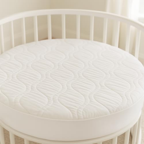 SHEETWORLD.COM SheetWorld Quilted Fitted Round Crib Mattress Pad 42 x 42, Solid White, Made in USA - Image 5