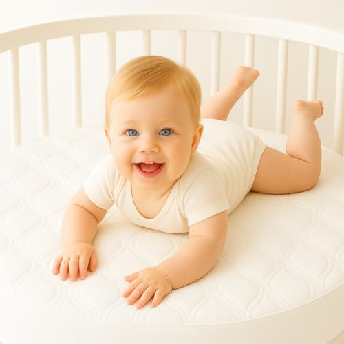 SHEETWORLD.COM SheetWorld Quilted Fitted Round Crib Mattress Pad 42 x 42, Solid White, Made in USA - Image 4
