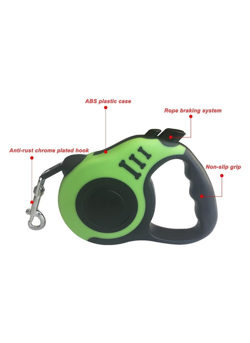 Arabest - Dog Automatic Telescopic Traction Rope, 5m Traction Rope 360° Tangle-Free with Anti-Slip Handle, One-Handed Brake, Pause and Lock, Traction Rope for Small Medium Large Dogs (Green) - Image 1