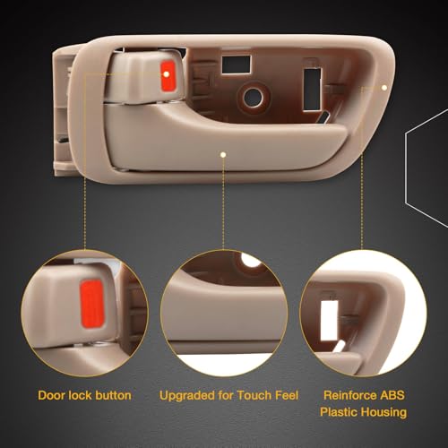 Gledewen Interior Door Handles Set 4PCS, Front & Rear Inside Left Driver & Right Passenger Side Beige Handle With Door Lock Button, Compatible with Toyota Camry 2002-2006, Replaces# 6920633030E 6920533030E - Image 3