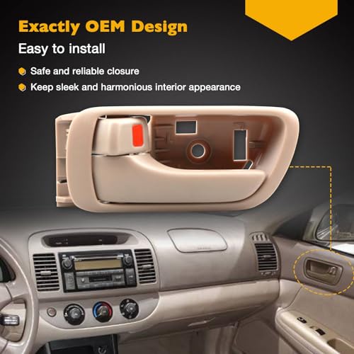Gledewen Interior Door Handles Set 4PCS, Front & Rear Inside Left Driver & Right Passenger Side Beige Handle With Door Lock Button, Compatible with Toyota Camry 2002-2006, Replaces# 6920633030E 6920533030E - Image 5