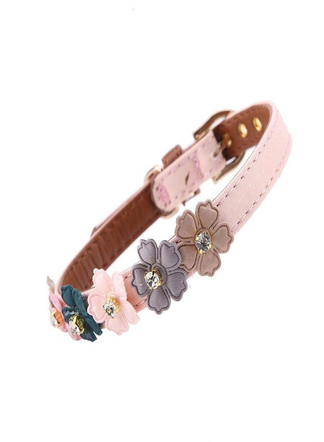 Ichiias Dog Collar Adjustable PU Leather Flower with Bow Tie(1.3*42cm-Pink) - Image 2