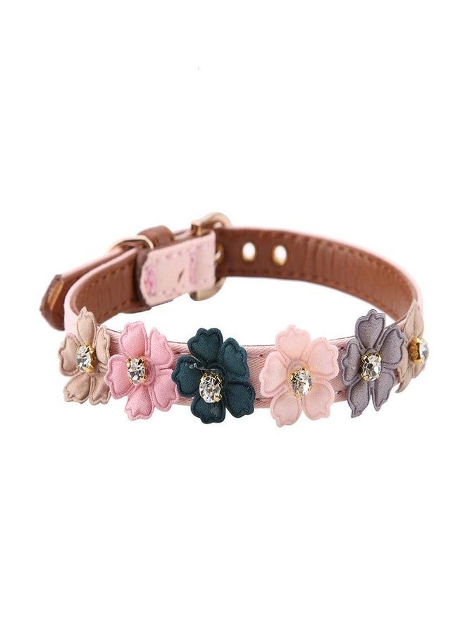 Ichiias Dog Collar Adjustable PU Leather Flower with Bow Tie(1.3*42cm-Pink) - Image 1