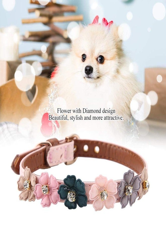 Ichiias Dog Collar Adjustable PU Leather Flower with Bow Tie(1.3*42cm-Pink) - Image 4