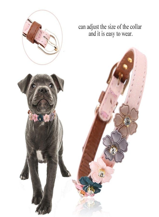 Ichiias Dog Collar Adjustable PU Leather Flower with Bow Tie(1.3*42cm-Pink) - Image 3