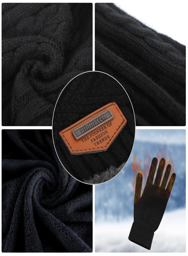 MAYLISACC 3 Pcs Warm Winter Knit Hat Scarf and Glove Set for Men Women Tech Touchscreen Gloves Black - Image 3