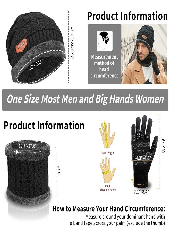 MAYLISACC 3 Pcs Warm Winter Knit Hat Scarf and Glove Set for Men Women Tech Touchscreen Gloves Black - Image 2