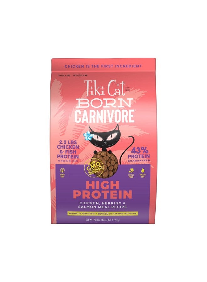 Tiki Cat Born Carnivore High Protein, Chicken, Herring & Salmon Meal, GrainFree Baked Kibble To Maximize Nutrients, Dry Cat Food, 2.8 Lbs. Bag - Image 1