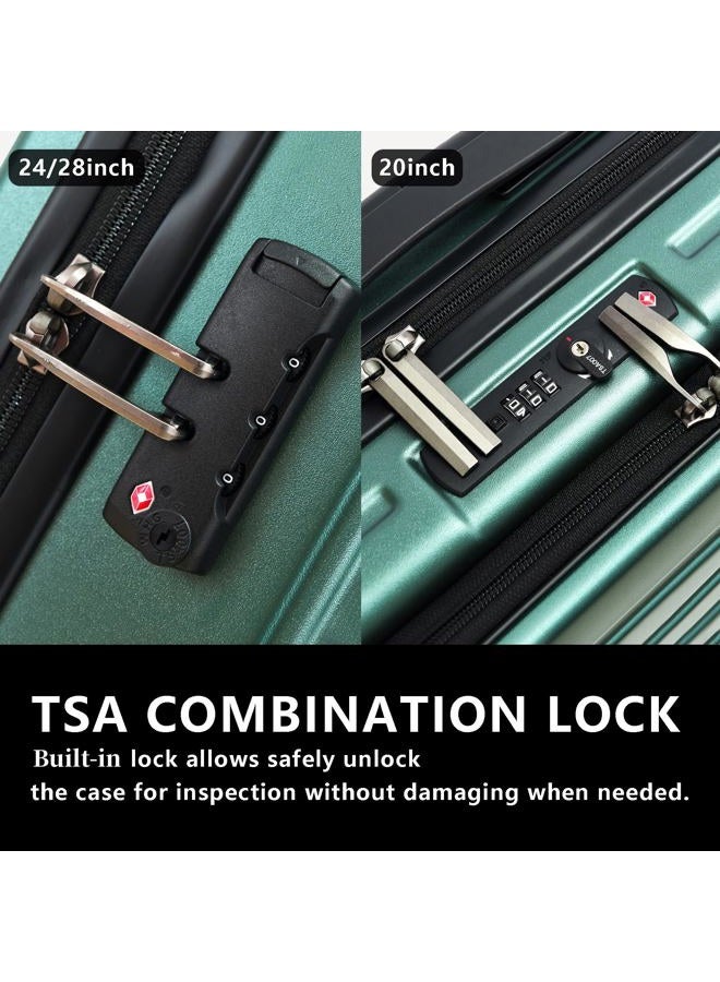 TydeCkare 2pcs 20/28" Luggage Set Lightweight HardShell, Only 20 Inch Carry On 21.65*15.35*7.87" Cabin Suitcase with Front Pocket, 28 Inch 19.68*11.81*29.92" Checked Luggage, YKK Zipper, Lock, Dark Green - Image 4