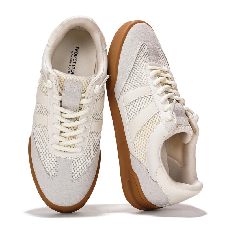 Project Cloud 100% Genuine Leather Casual Sneakers for Women - Memory Foam Insoles - Womens Shoes & Lightweight Women's Fashion Sneakers - Slip On Shoes for Women Footwear (Verdy, Whit, 10) White - Image 1