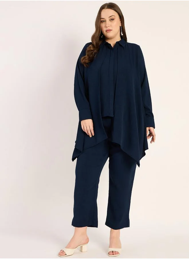 فيميلا Plus Size Asymmetric Hem Top and Trousers Set