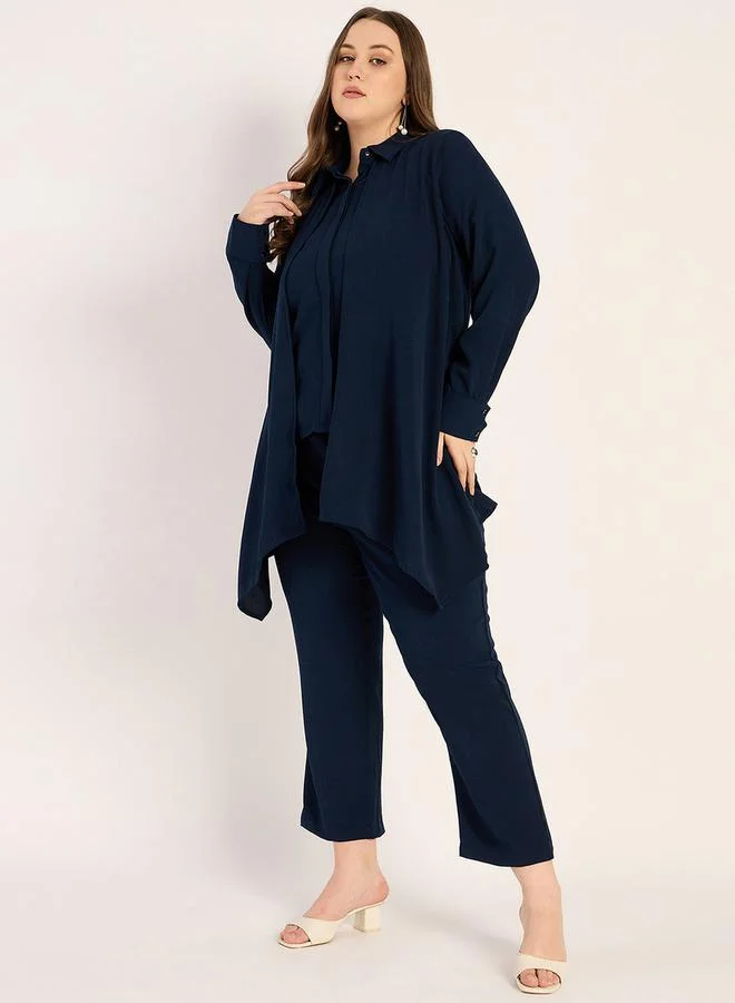 Femmella Femmella Plus Size Asymmetric Hem Top and Trousers Set