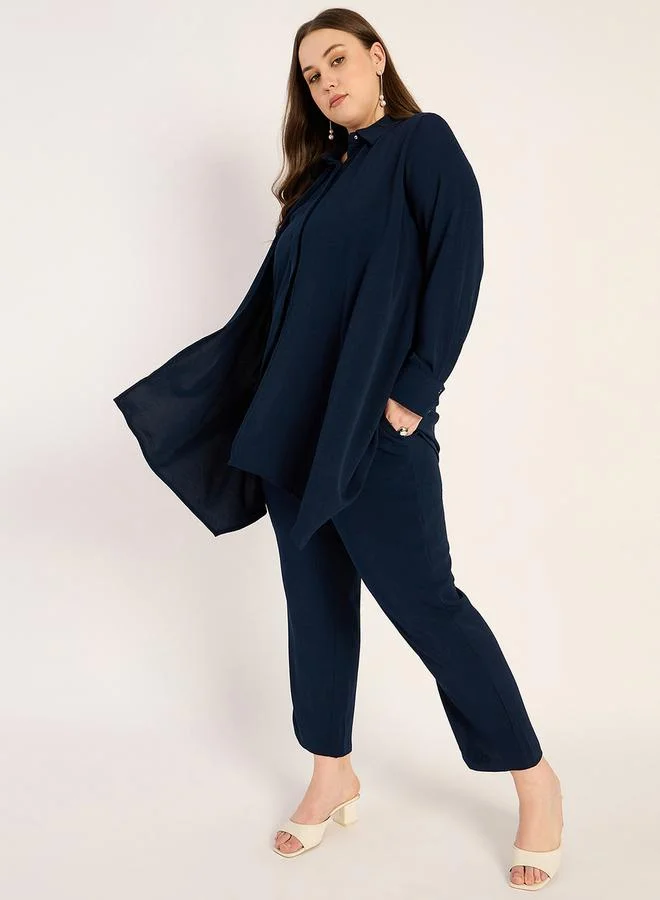 Femmella Femmella Plus Size Asymmetric Hem Top and Trousers Set