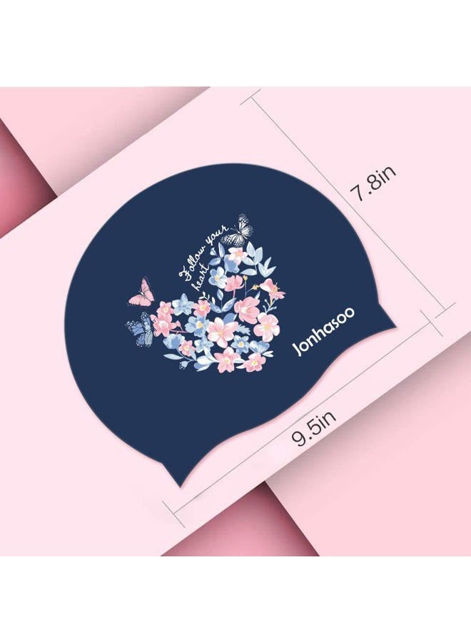 Jonhasoo Swim Cap Women, Silicone Swimming Cap for Long Hair with Leaf Printed - Image 2