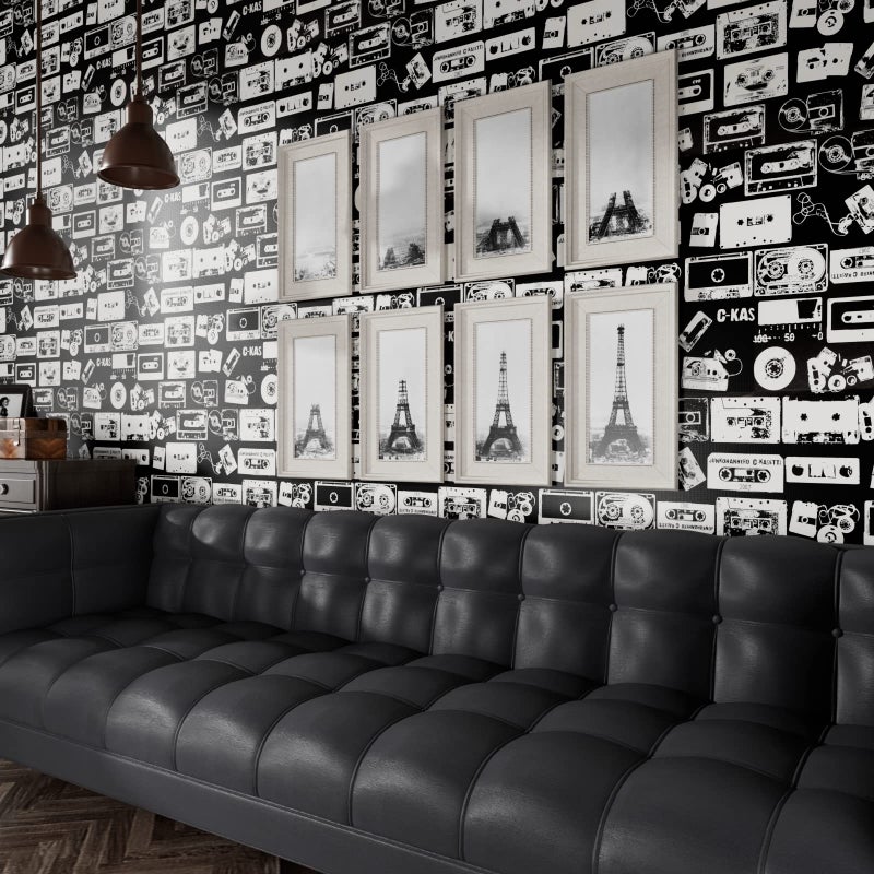 HelloWall 17.7"x80" Vintage Wallpaper Peel and Stick Retro Black and White Wallpaper for Bathroom Accent Wall Paper Waterproof Videotape Self Adhesive Removable Black White Contact Paper for Bookcase - Image 2