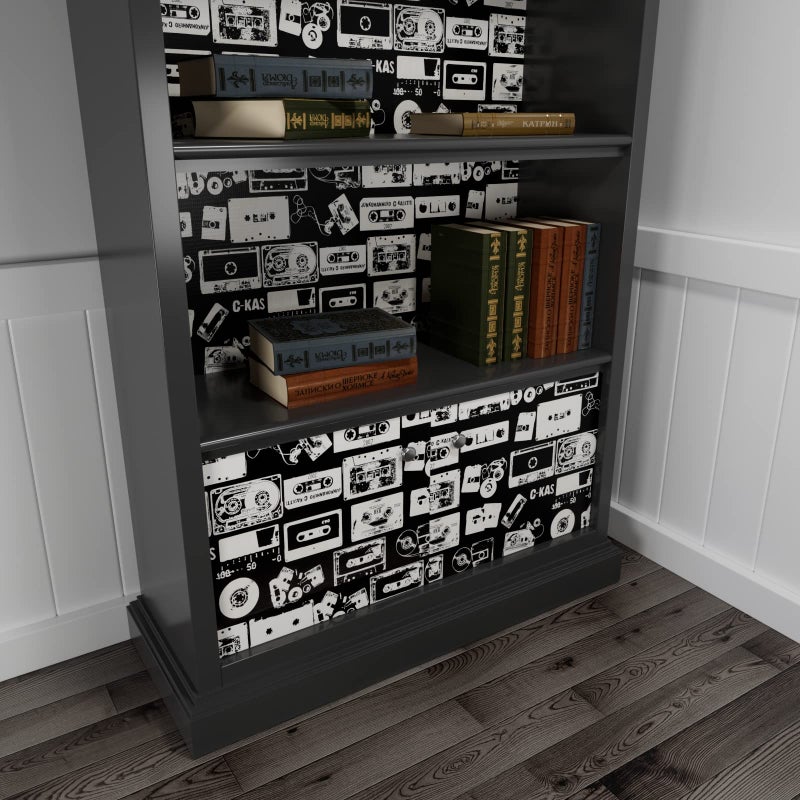 HelloWall 17.7"x80" Vintage Wallpaper Peel and Stick Retro Black and White Wallpaper for Bathroom Accent Wall Paper Waterproof Videotape Self Adhesive Removable Black White Contact Paper for Bookcase - Image 3