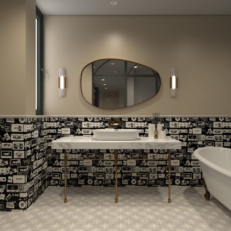 HelloWall 17.7"x80" Vintage Wallpaper Peel and Stick Retro Black and White Wallpaper for Bathroom Accent Wall Paper Waterproof Videotape Self Adhesive Removable Black White Contact Paper for Bookcase - Image 5