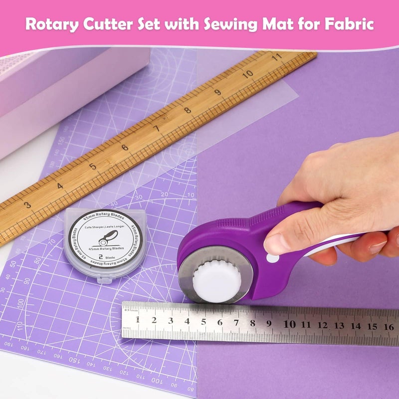 Audab Rotary Fabric Cutter and Mat Set, Audab Self Healing Sewing Mats Shirt Cutter 45mm Rotary Cutting Wheel with Fabric Tool Blades for Cloth Crafts Quilting Scrapbooking Hobby (A4 9" x 12" Purple) - Image 2