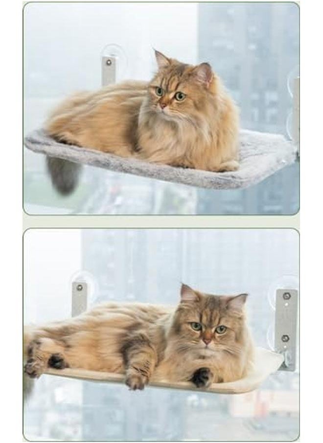 SKY-TOUCH - Cat Hammock Bed Cat Window Perch Foldable Cordless Cat Hammock With 4 Strong Suction Cups Solid Metal Frame Soft Plush Pad For Cats Sunbathing Napping Overlooking White 52 * 32 * 20Cm - Image 1