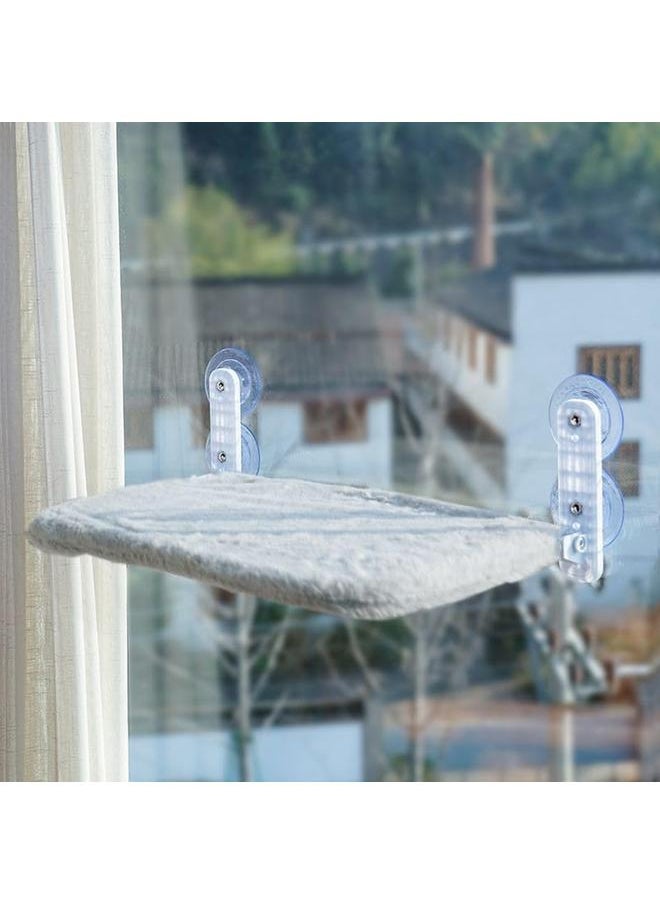 SKY-TOUCH - Cat Hammock Bed Cat Window Perch Foldable Cordless Cat Hammock With 4 Strong Suction Cups Solid Metal Frame Soft Plush Pad For Cats Sunbathing Napping Overlooking White 52 * 32 * 20Cm - Image 1