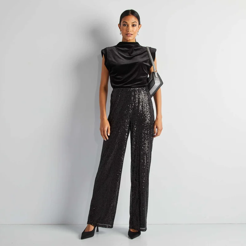 Kiabi Sleeveless Velour T-Shirt With Shoulder Pads Black