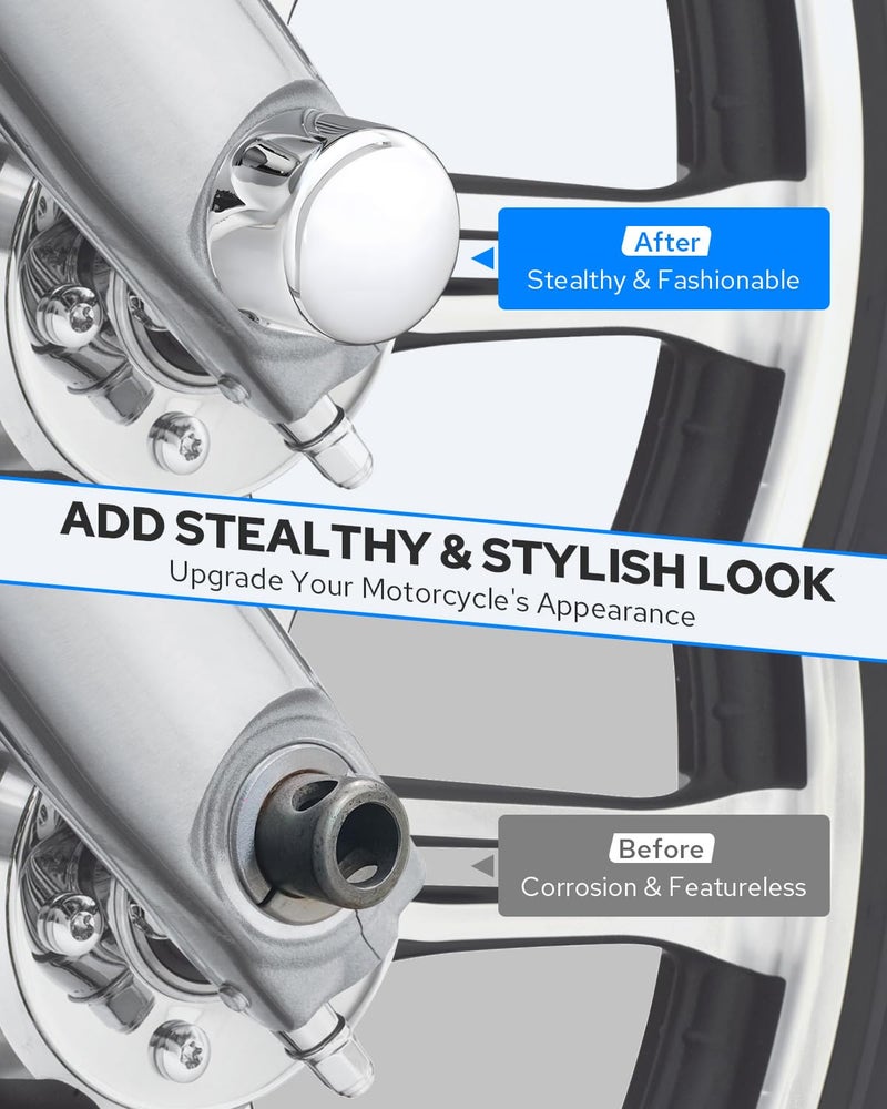 Benlari Chrome Front Axle Nut Covers fit for Harley, CNC Axle Nut Caps Compatible with Harley Davidson Touring Sportster Trike Dyna Softail Street Glide Road King Iron 883 Fat Boy 2002-2024 - Image 4