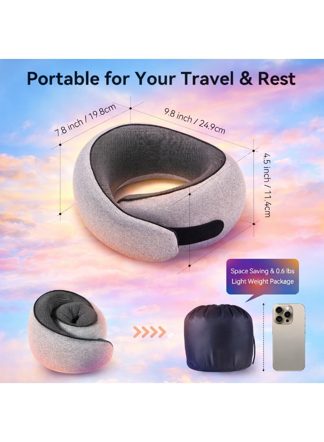 Eworld Memory Foam Travel Neck Pillow Set with Eye Mask & Ear Plugs, Ergonomic Chin Support Cushion for Airplane, Car & Train Travel, Grey - Image 5
