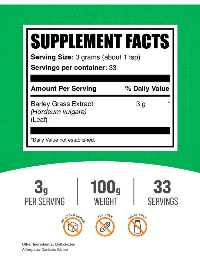 BulkSupplements.com Barley Grass Extract Powder - Barley Powder, Green Superfood Supplement, Barley Extract - Vegan-Friendly, 3g per Serving, 100g (3.5 oz) (Pack of 1) - Image 2