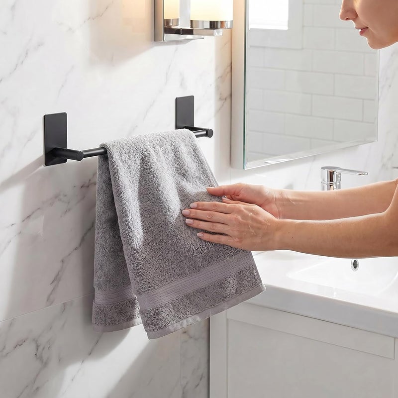Songtec قضيب مناديل لاصق من Songtec، لون أسود، طول 12 بوصة، يمكن لصقه على رف المناديل دون الحاجة إلى حفر، يتمي�� بالالتصاق قوي، مصنوع من الفولاذ المقاوم للصدأ - لون أسود - Image 2