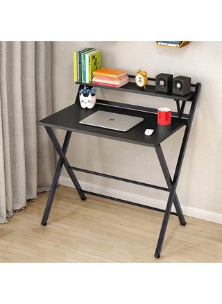Installation-Free Folding Desk,Office Computer Desk,Thickened Steel Tube Material,Oak Desktop,With Bookshelf,Suitable for Small Space(Black Color 80cm) - pzsku/ZF3D35F9AAB038B788103Z/45/_/1719224888/c25a069b-f753-46c5-a906-7786046781fb
