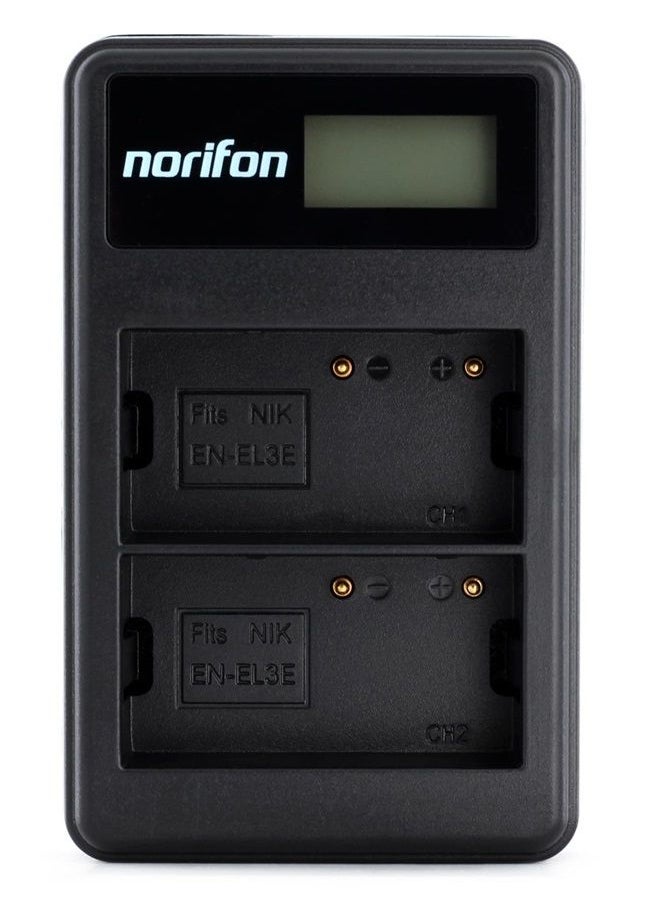 Norifon - EN-EL3 Dual Channel LCD USB Charger for Nikon D100, D100 SLR, D200, D300, D300s, D50, D70, D70s, D80, D90, DSLR D700 Camera and More - Image 1