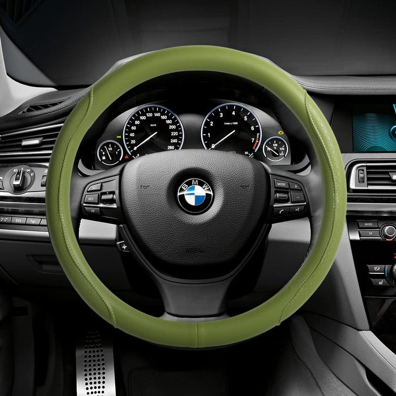 VARGTR Steering Wheel Cover - Microfiber Leather with Classic Embossing, Anti-Slip Breathable Fit 15 Inch Wheel Protector (Green) - Image 3