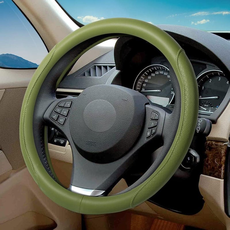 VARGTR Steering Wheel Cover - Microfiber Leather with Classic Embossing, Anti-Slip Breathable Fit 15 Inch Wheel Protector (Green) - Image 1