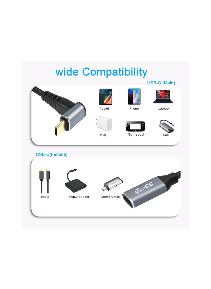 2M 90 Degree USB C Extension Cable, Right Angle USB3.1 Gen2 Cable 10Gbps PD 100W Male to Female Charging Cord Type-C Extender Up Down Cable Compatible with Laptops and More Type-C Devices