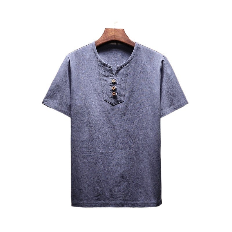 Men'S Plus Size Fashion Casual Imitation Cotton And Linen Short Sleeve T-Shirt Solid Color Chinese Style T-Shirt Factory - Image 5