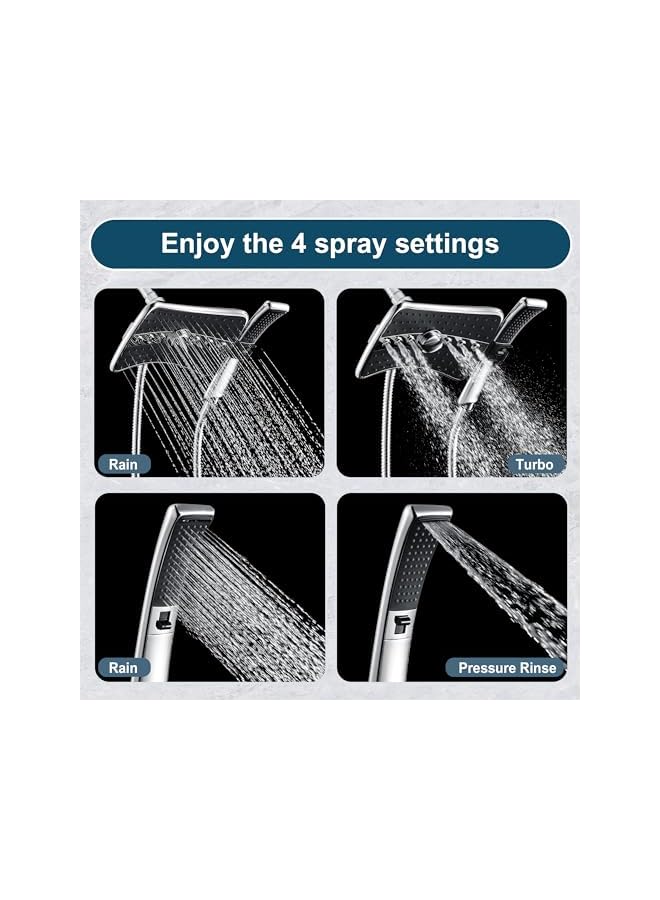 The Bros Dual Shower Head Combo Set, Handheld Showerhead Rainfall Shower Head Combo with Black Face, 60 Inch Long Stainless Steel Shower Hose, Chrome - Image 2