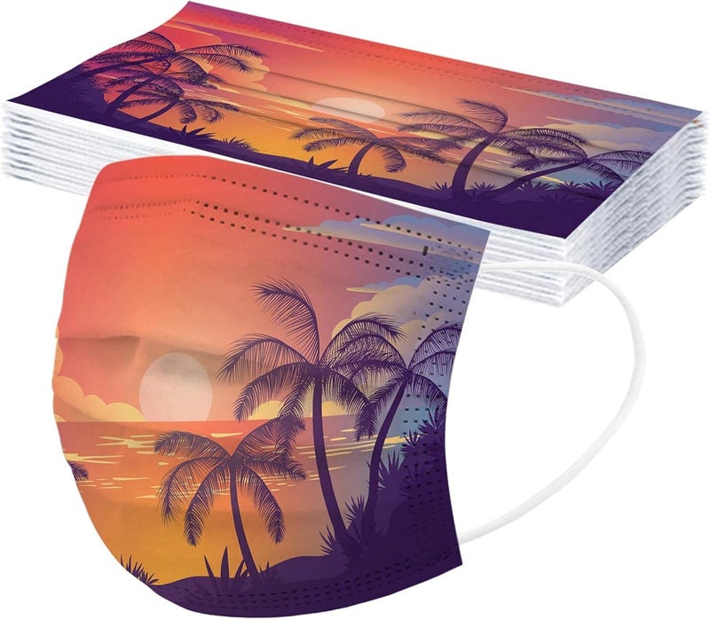 woobles 50PCS Summer Printed Disposable Face Masks with Design for Adults Beach Fruit Coconut Palm Paper Masks Full Face Protection H Beach 2 - Image 5