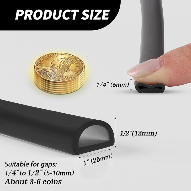 Neyway Silicone D Shape Weather Stripping Rubber Seal, 20FT Self Adhesive Weather Stripping for Boat, Auto, RV, Marine, Garage Doors/Window, W:1 in; H:1/2 in; 20Feet - Image 2