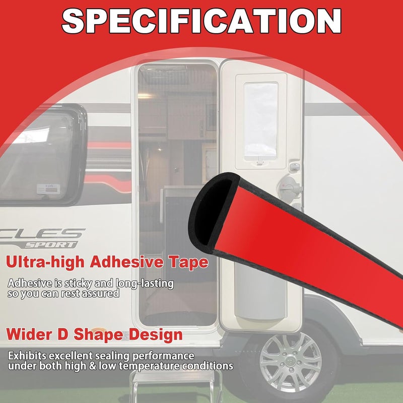 Neyway Silicone D Shape Weather Stripping Rubber Seal, 20FT Self Adhesive Weather Stripping for Boat, Auto, RV, Marine, Garage Doors/Window, W:1 in; H:1/2 in; 20Feet - Image 4