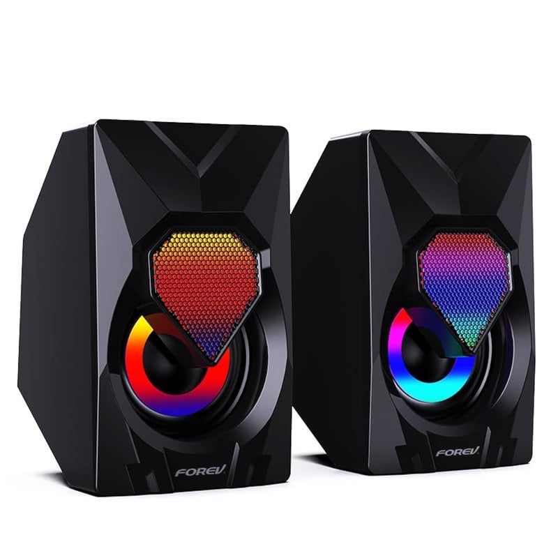 Forev FV-209 Computer Gaming Speakers - 3W*2 RGB Lights Wired Stereo Mini - 3.5mm Jack + 2.0 USB Powered For Gaming/Movie/Music/PC/Laptop - Image 1